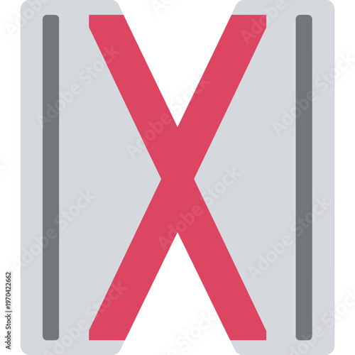 A red "X" composed of two intersecting lines overlaid onto a light gray rectangular shape, flanked by dark gray bars
