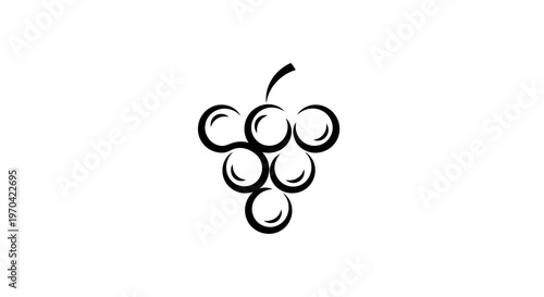 Minimalist Bunch of Grapes Icon, Black and White Vector Illustration of Grapes Fruit Isolated on White Background