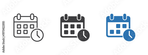 Calendar and clock in three styles time schedule planning