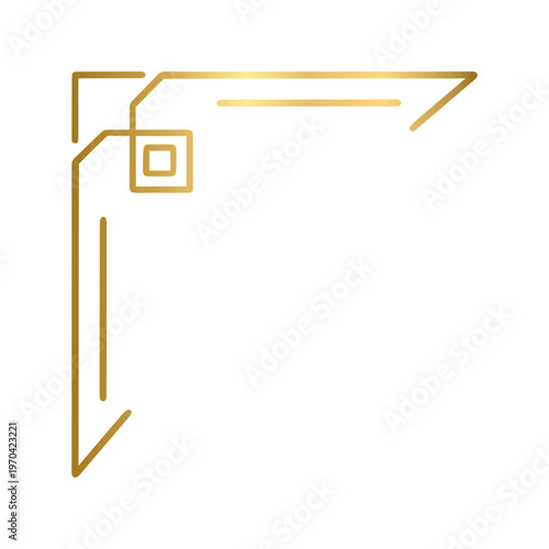 Golden geometric corner frame doodle.  Vintage decorative angle border, Wedding design element, decoration. Hand drawn vector illustration isolated on a transparent background