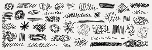 Pen scribble doodle and scratch squiggle lines, Messy pencil random shapes in sketch style. Underlines and strokes with grunge texture. Hand drawn vector illustration