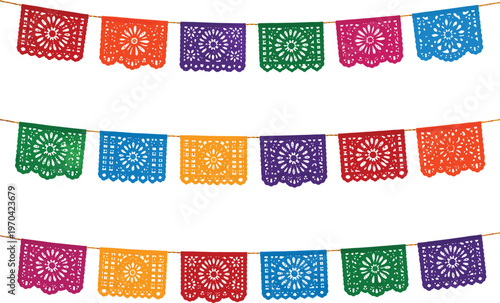 Decorative Paper Flags on White Background — Colorful Bunting Banner Design