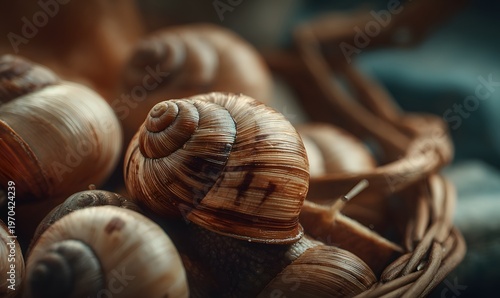 A hidden Parisian corner relive the essence of Escargots and Garlic butter clean professional stock photo sharp macro photography style cinematic realism ultra photorealistic no text no watermark