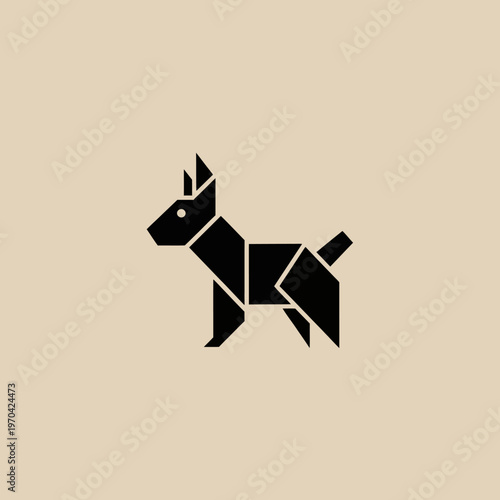Origami Dog Silhouette Geometric Abstract Art.
