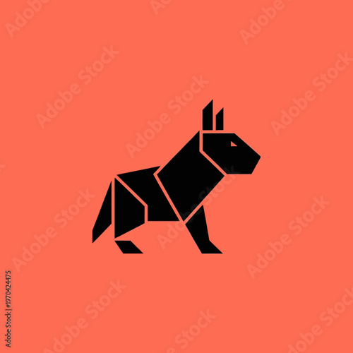 Geometric Origami Dog Silhouette on Vibrant Background.