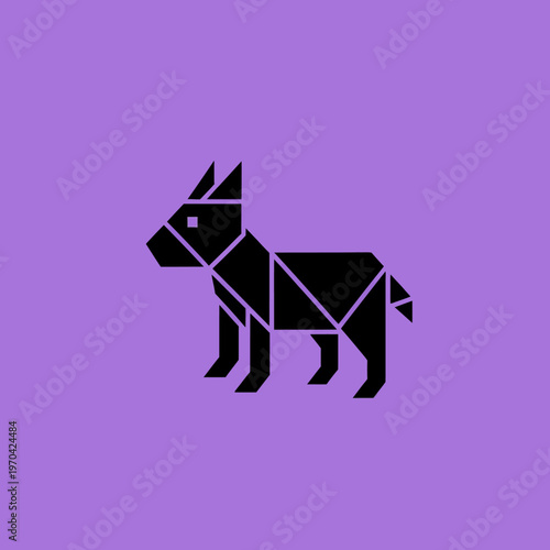 Geometric Black Dog Origami Style Illustration.