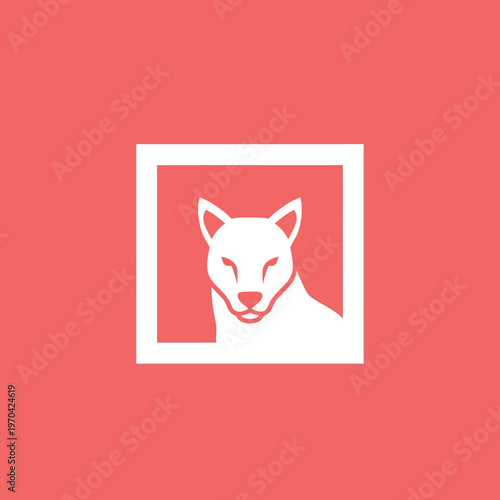 Minimalist White Fox Head Inside Square Frame.