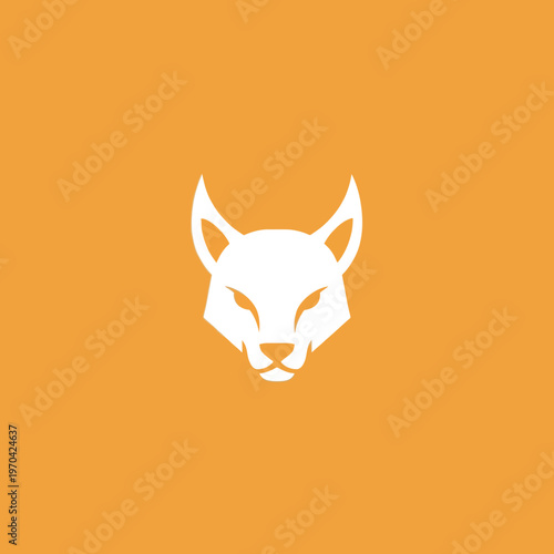 Minimalist White Fox Head Logo on Orange Background.