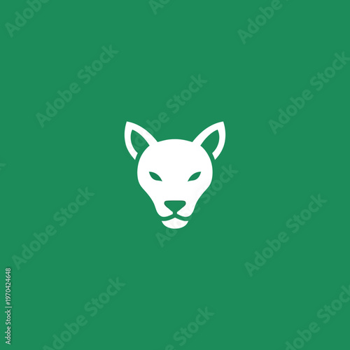 White Wolf Head Icon on Green Background.