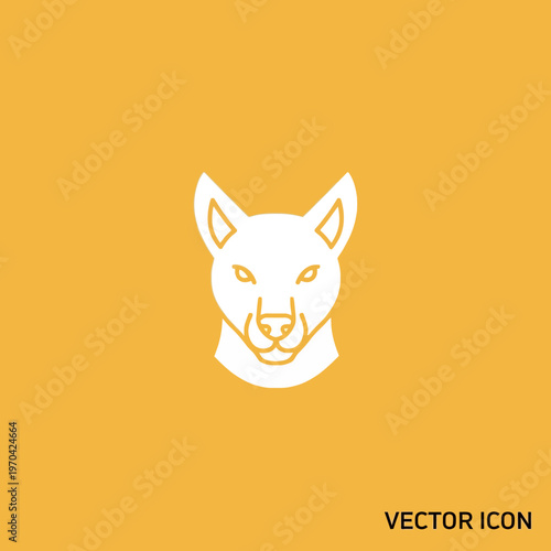 White Dingo Head Icon on Yellow Background Vector.
