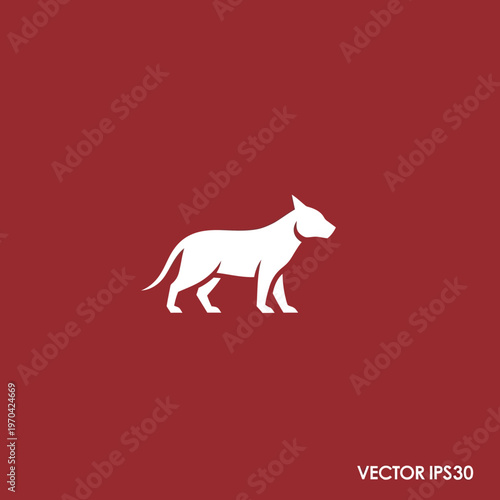 White Bull Terrier Silhouette Standing Proudly Against Red Background.