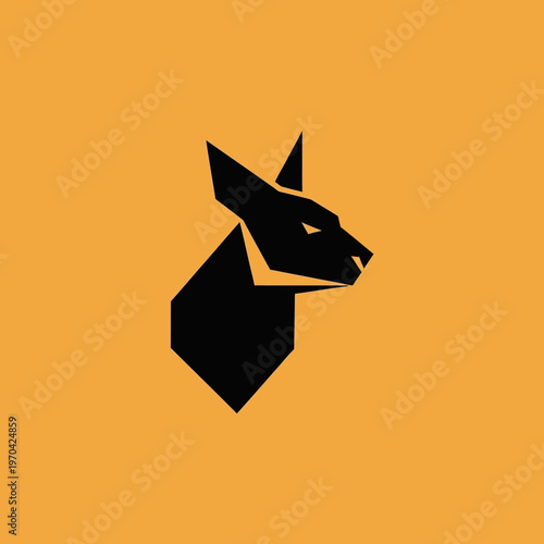 Abstract Geometric Black Wolf Head Silhouette.