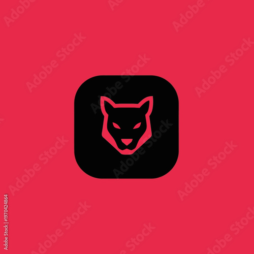 Black wolf head icon on red background vector.