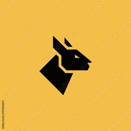 Geometric Black Llama Head Silhouette on Yellow Background.