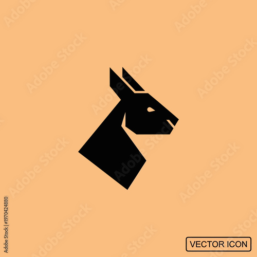 Geometric Black Donkey Head Silhouette Vector Icon.