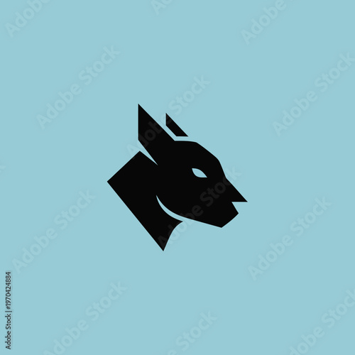 Stylized Black Wolf Head Silhouette on Light Blue Background.