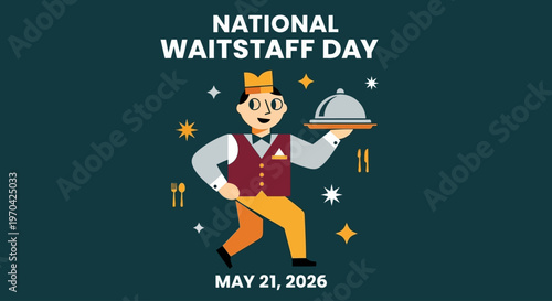 Cartoon waiter with a tray isolated on background