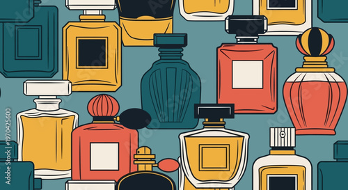 Collection of Vintage Perfume Bottles Pattern.