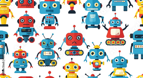 Collection of Diverse and Colorful Cartoon Robots.