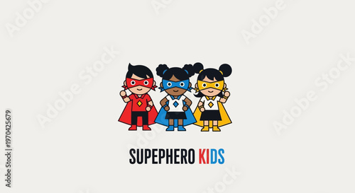 Three Diverse Superhero Kids Posing Together.