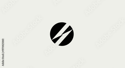Abstract Black Circle With White Lightning Bolt Symbol.