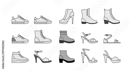 Collection of Diverse Footwear Styles for Fashion and Comfort.