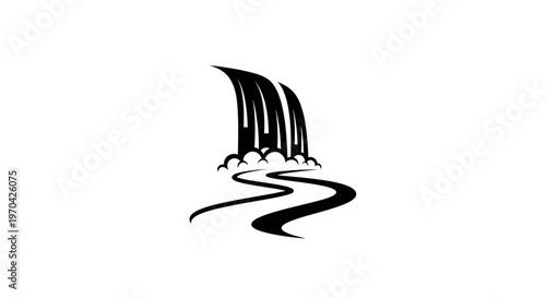 Foto Stylized Black and White Waterfall with Winding River.