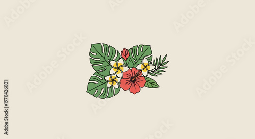 Tropical Floral Arrangement with Hibiscus and Plumeria.