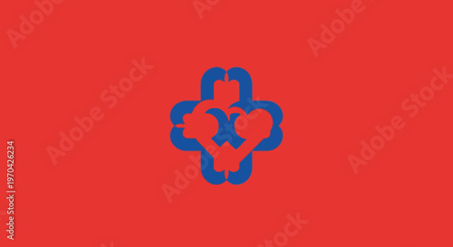 Abstract Blue Heart Shape With Plus Sign Overlay.