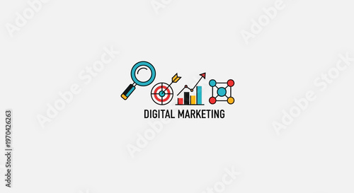 Digital Marketing Strategy Icons Representing Growth and Analysis.