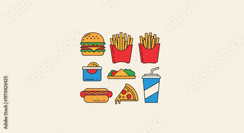 Collection of Delicious Fast Food Icons and Illustrations.