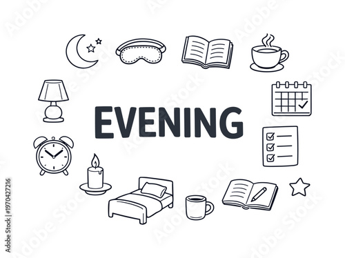 Simple evening routine and wind-down habit concept centered on slowing down, preparing for rest and maintaining consistent end-of-day rituals for