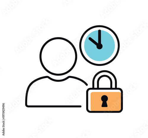 Auto-logout due to inactivity and session security enforcement in protected systems, a simple user icon combined with a small clock and a lock