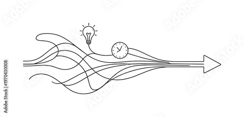 Transforming scattered priorities into a clear focused direction in a demanding professional workflow, a continuous line forming multiple diverging