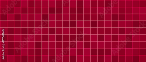 Red ceramic tile, texture for bathroom wall and floor. Square glass mosaic pattern for kitchen backsplash. Maroon seamless background with ceramic tiles, wine-colored texture. Vector illustration