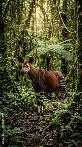 Okapi Tropical Forest Rare Wildlife Scene