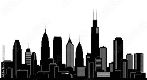 Modern City Skyline Silhouette Vector Illustration of Urban Metropolitan Landscape with Tall Buildings and Skyscrapers