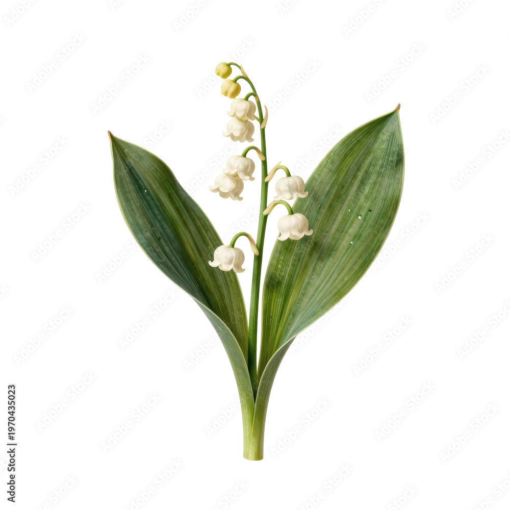 Fototapeta premium Delicate lily of the valley blossom on white background illustration