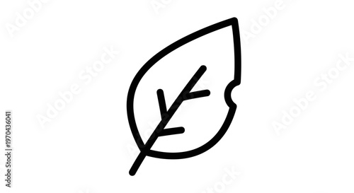 Bitten Leaf Outline Vector Icon. Simple line art illustration of a damaged plant leaf with a bite mark, representing nature, environment, and organic concepts.