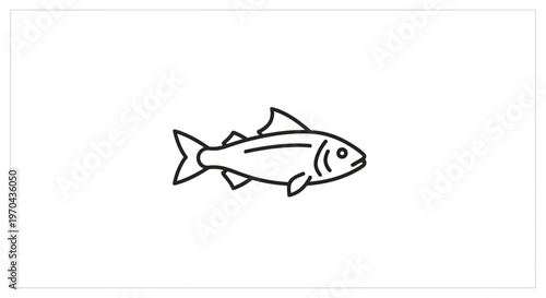 Minimalist Line Art Fish Icon Illustration. Outline Drawing of an Aquatic Animal for Seafood or Marine Life Concept.