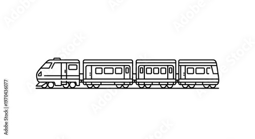 Modern Passenger Train Line Art Illustration. Simple Outline Icon for Railway Transport, Travel, and Public Transportation.