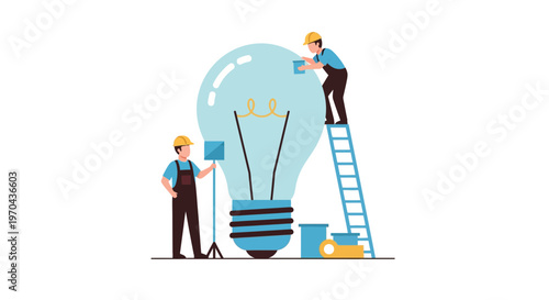 Two men working on light bulb.