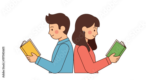 Two people reading books back to back.