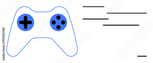 Gaming, technology, digital entertainment, user interface, esports, device design. A gaming controller with blue buttons and abstract lines. Gaming and technology concepts for modern usability