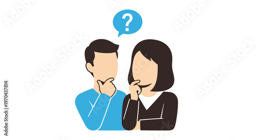 Two people thinking with question mark.