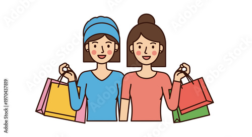 Two women holding shopping bags smiling.