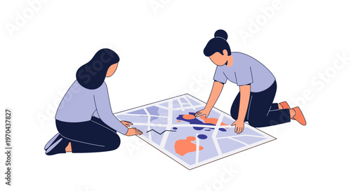 Two women planning on a map.