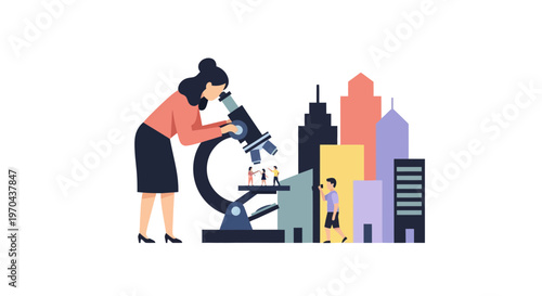 Woman looking through a microscope.