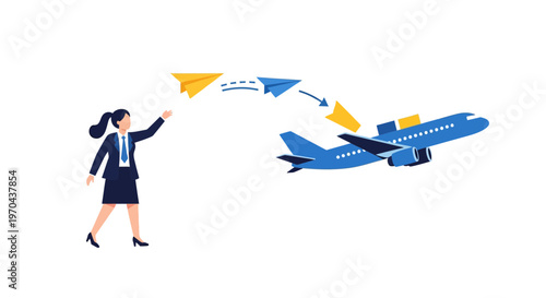 Woman in business attire releasing papers.