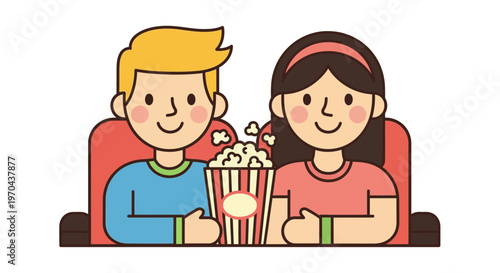Young couple eating popcorn cinema.